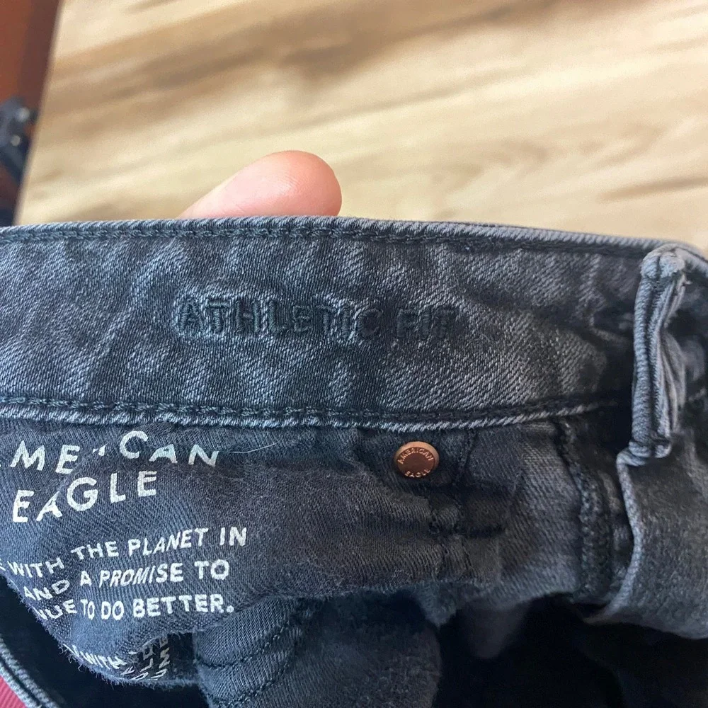 American Eagle Athletic Fit Airflex+ Distressed Black Jeans 30x30 Mens